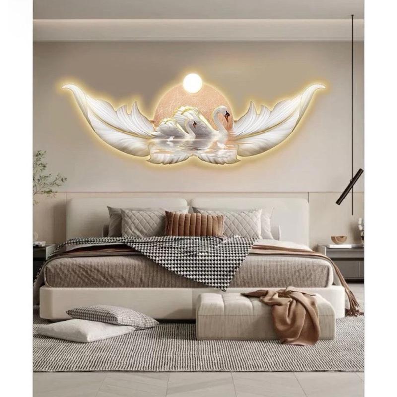 Tranh Thiên Nga tráng gương điện led treo phòng ngủ/ phòng khách/ phòng bếp/ quà tặng tân gia Treo Tường Decor Tường Đồng 2