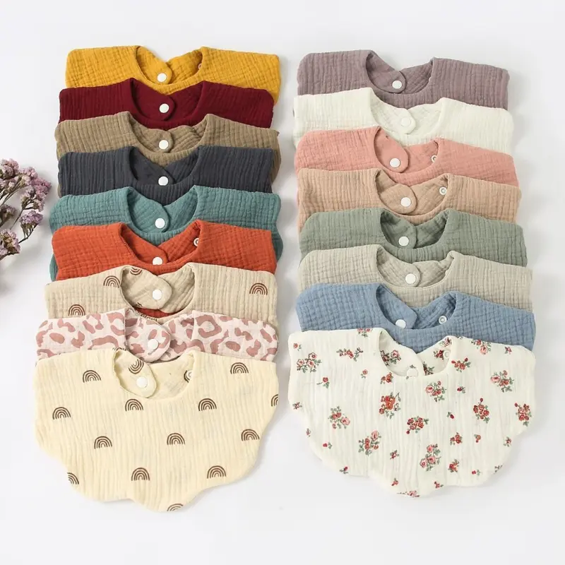 Baby Wave Shape Feeding Bib Bandana Burp Cloth Scarf Printed Soft Pure Cotton Absorbent Saliva Towel Breathable Apron