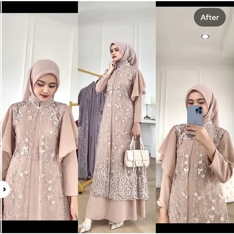 Georgina Dress Inner + Outher FREE BELT Bahan Ceruty Babydoll Mix Brukat / Dress Kondangan Lebaran Idul fitri Mewah ELegant / Gamis Pesta Muslim Wanita Simple Casual By AM