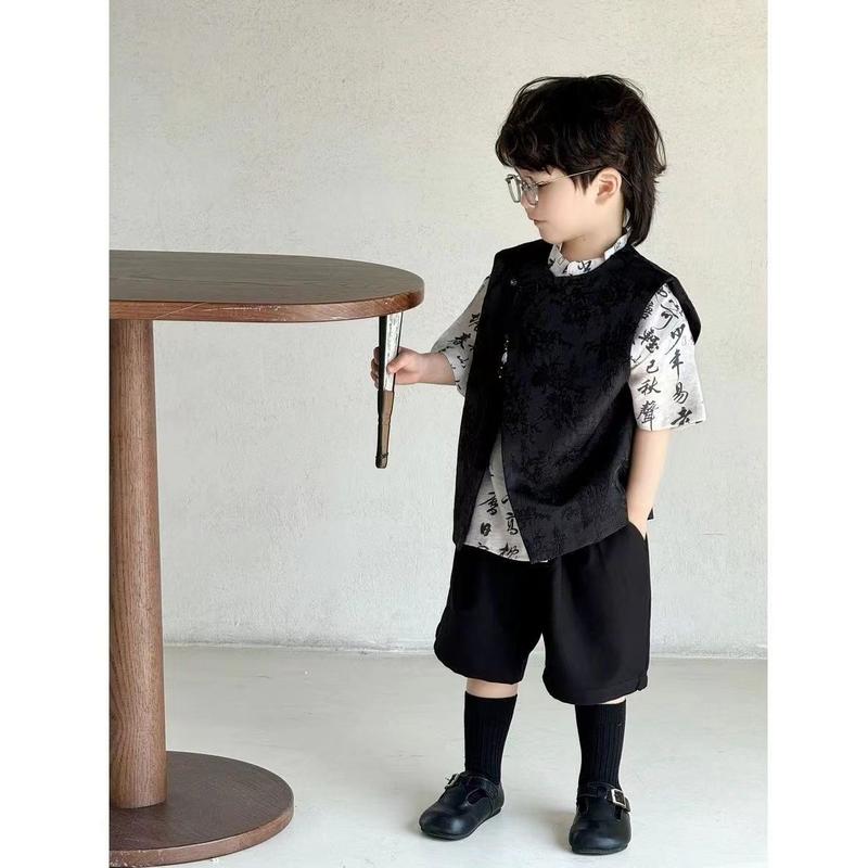 Product Introduction of Bộ Áo Sơ Mi Ngắn Tay Phong Cách Hợp Xu hướng Quốc Gia Mùa Hè Cho Bé Trai, Áo Vest Hai Mảnh, Thích Hợp Cho Mùa Hè 2024, Trẻ Em Lớn, Bộ Đồ Phong Cách Trung Quốc 8