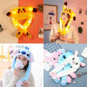 Topi Plush LED - Bunny Hat - Kelinci/Stitch/Pikachu/Doraemon