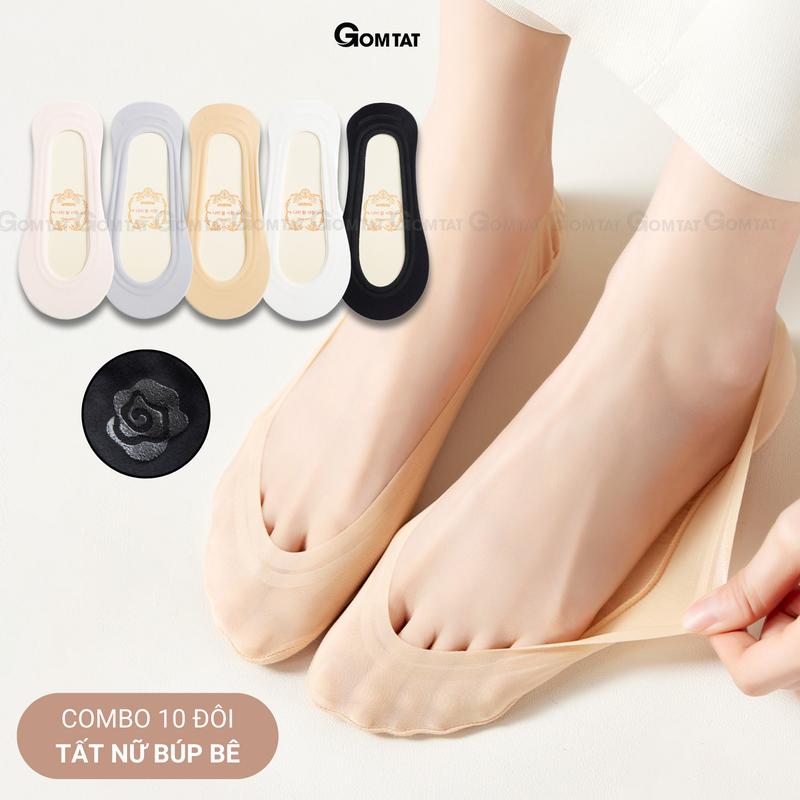  Combo 10 đôi tất lười nữ GOMTAT dùng để đi giày búp bê vớ nữ đi giày lười chất liệu cotton cao cấp có đệm cao su chống tuột gót tất nữ đi giày lười vớ lười nữ Women - TNBB 