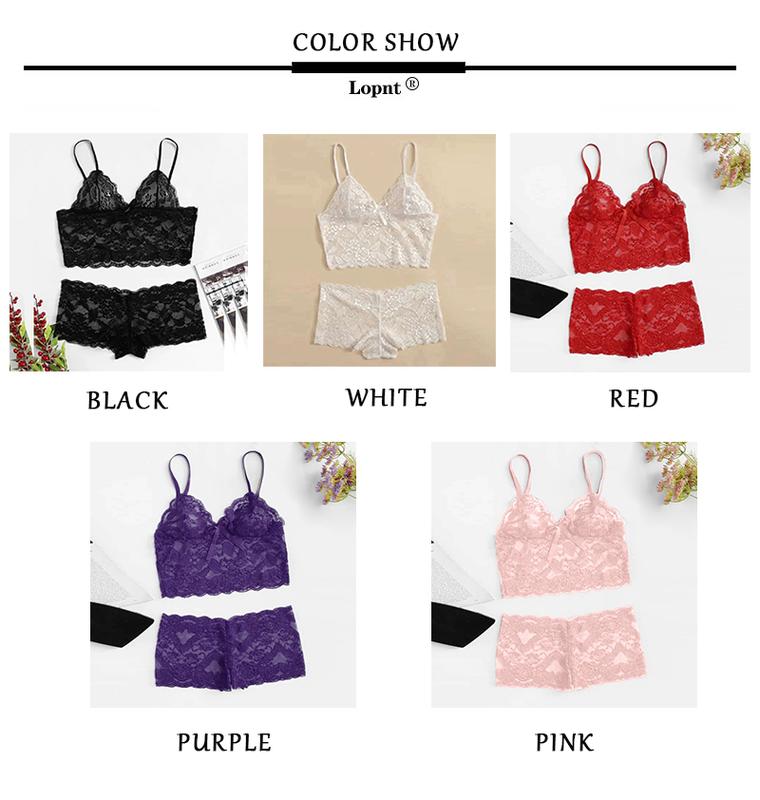 Product Introduction of LOPNT Women's Sexy Lingerie Lace Perspective Underwear Printing Hollow Out Breathable Bra Set Sling Top Panties Female Sleepwear 2