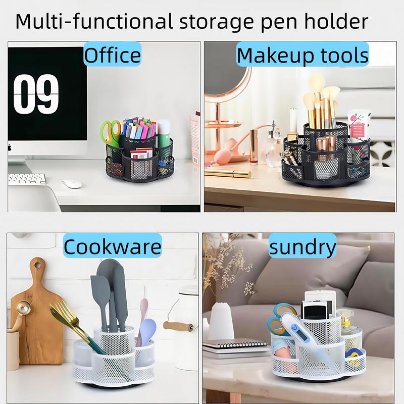 Product Introduction of 360 Degree Rotating Desk Organizer, 1 Count Dual-purpose Pencil Pen Holder, Rotating Desk Pen Organizer with 7 Slots, Art Supplies, Pencil Cup for Office, School, Home 5