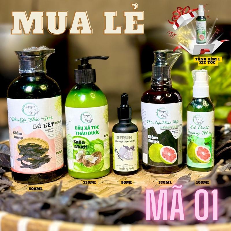 [Gởi Kèm 1 Xịt Tóc] Dầu Gội Bồ Kết - Dầu Xả - Xịt Tóc - Dầu Gội Thảo Dược Nguyễn Vy Family (Mã 01)