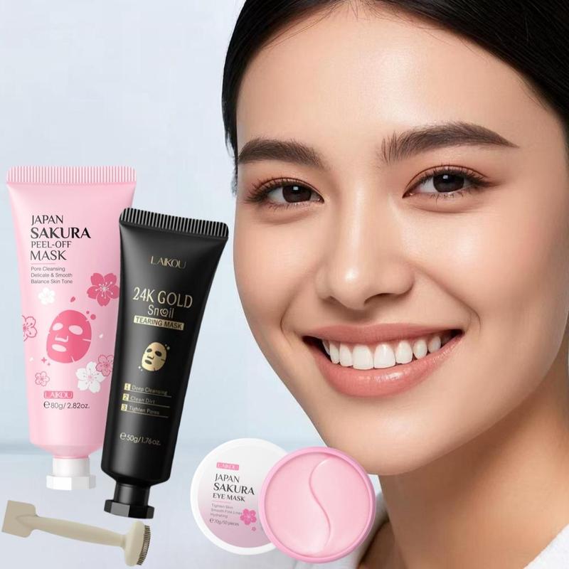 Product Introduction of Peel Off Mask, 1 Count/4 Counts Mask Including Sakura Peeling Mask & 24k Gold Snail Peeling Mask & Eye Mask, Deep Cleansing Facial Mask, Facial Skin Care Product for Women & Men 0