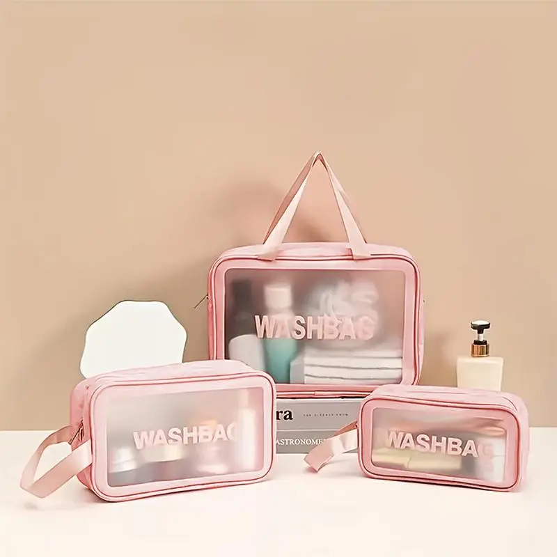 Translucent Makeup Bag with Handle, Portable & Dustproof & Large Capacity Cosmetics Storage Bag, Zipper Makeup Organizer Pouch, Wet & Dry Uses Storage Bag, Christmas Gift 7