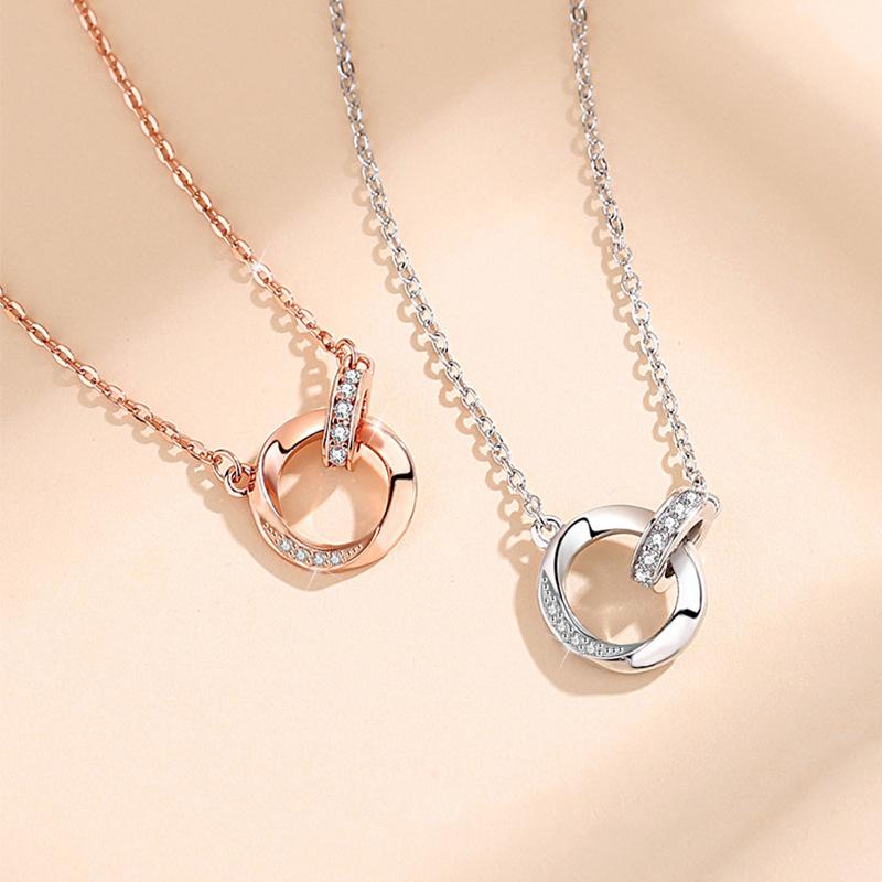 Product Introduction of Fashionable and Luxurious Style with Zircon Inlaid Mobius Double Ring Necklace, Women's Geometric Circular Ring Pendant, Collarbone Chain 2