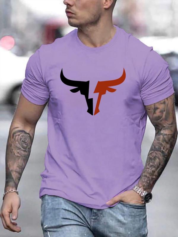 Men's Regular Fit Bull Print Round Neck Tee, Football Jerseys, Casual Short Sleeve Crew Neck T-shirt for Summer Daily Wear, Graphic Tees, Men's Summer Clothes Top for All Seasons, Football Shirts,  Streetwear 1
