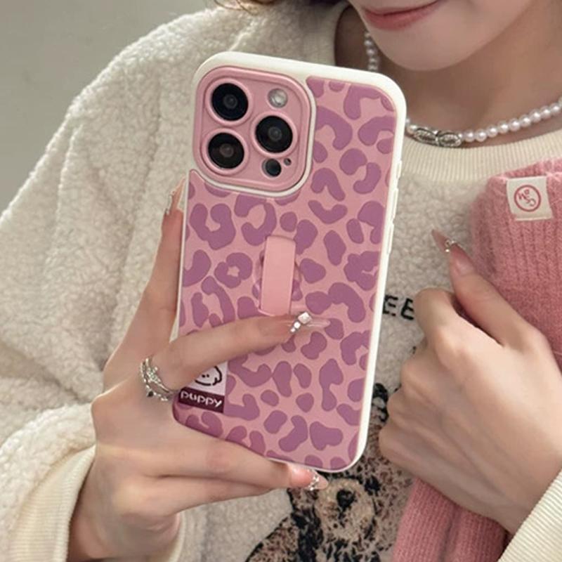 Fashion Leopard Pattern Phone Case with Ring Holder, Shockproof Phone Protective Cover, Phone Accessories Compatible with iPhone 16 15 14 13 12 11 Pro Max, Casing 2