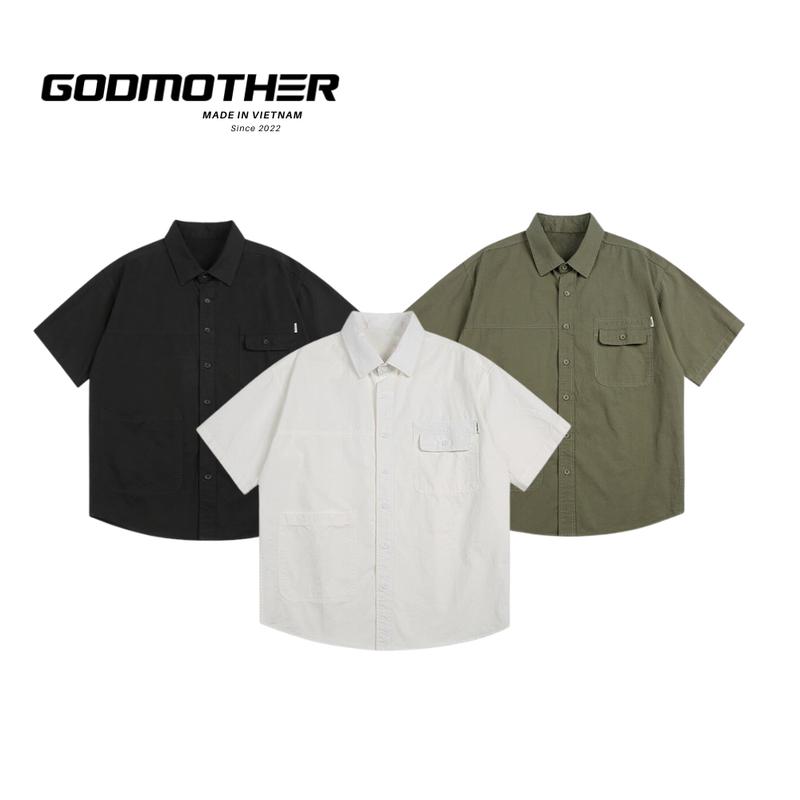 Áo Sơ Mi Trơn Cộc Tay Form Basic Túi Ngực Godmother