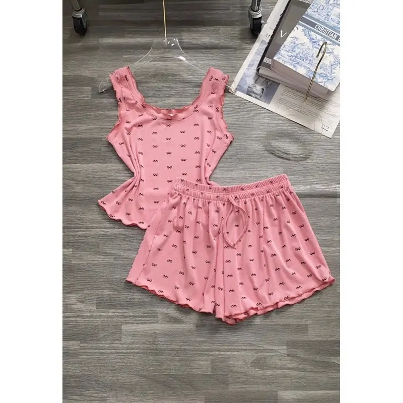 ￼Bộ ngủ pijama Ba Lỗ quần đùi chất thun gân mịn mát dễ thương form dưới 58kg 2