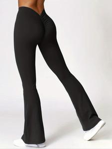 Women's Solid Flare Leg Sports Leggings, High Stretch Yoga Leggings, Ladies Sportswear for Indoor Outdoor Wear