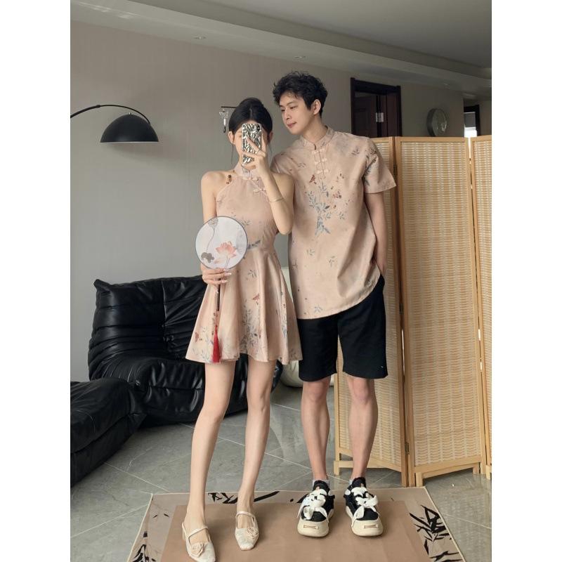 Product Introduction of Couple Set Men Shirt Women Dress 2025 CNY New Year Snake Year Traditional Wear Couples Clothing Sets 3