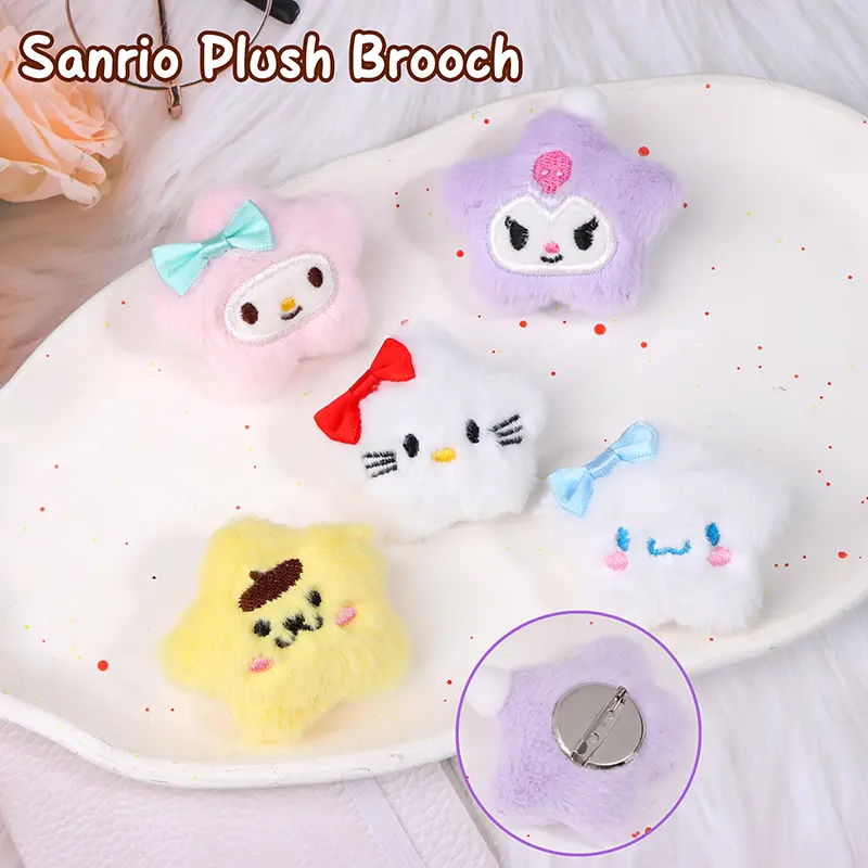 Kerongsang Bintang Sanrio, Reka Bentuk Kartun, Anak Patung Mewah (Kuromi, Melodi Saya, Cinnamoroll), Sesuai untuk Beg Galas dan Pakaian, Pin Lencana, Hadiah Hebat