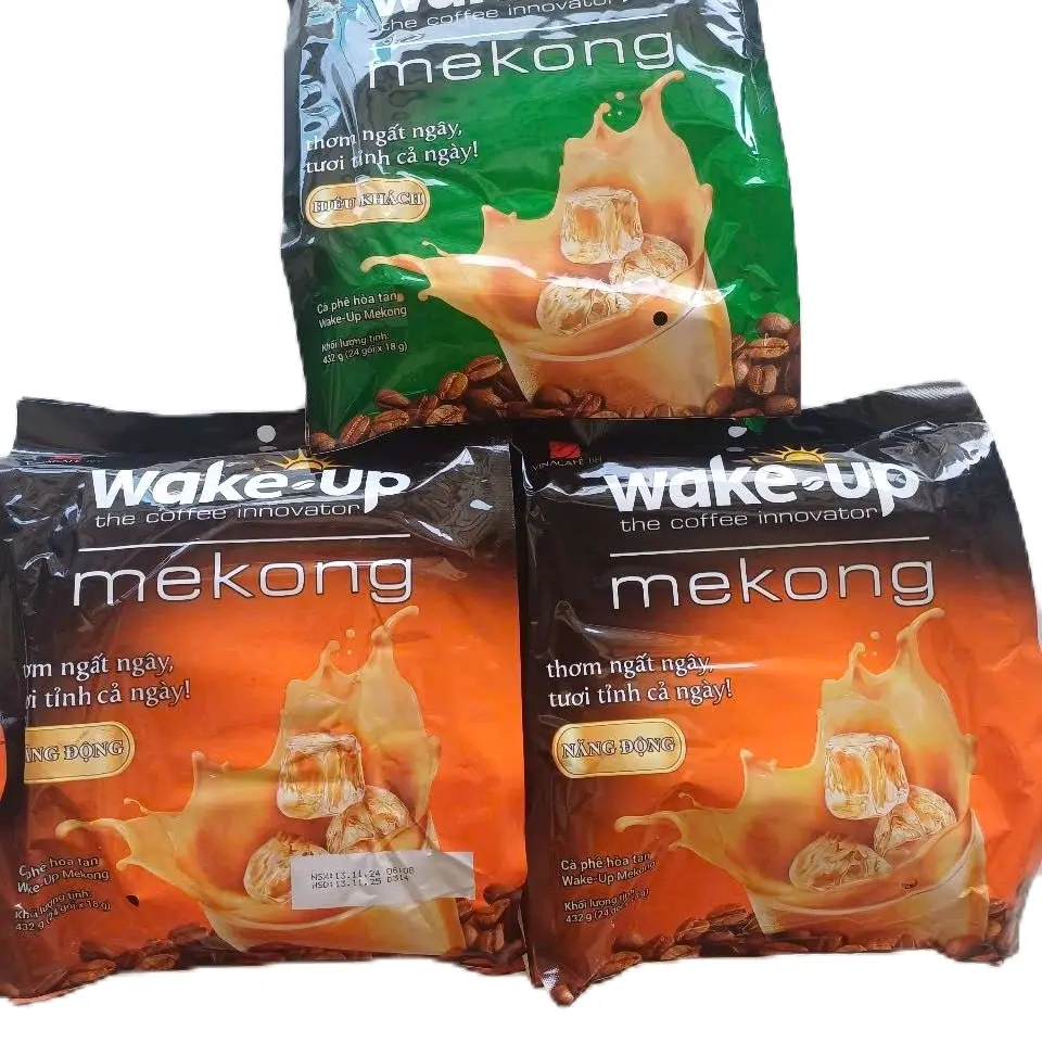 Combo 3 bịt Cafe sữa Wake Up Mekong 2 Cam + 1 Xanh  (Mẫu mới) - 1 bịt 24 gói ×18g Coffee Cà Phê