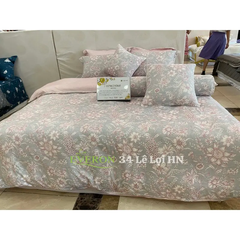 Drap GA PHỦ Everon EPM 21060 vải modal, họa tiết in hoa tông màu hông pha ghi nhạt 5