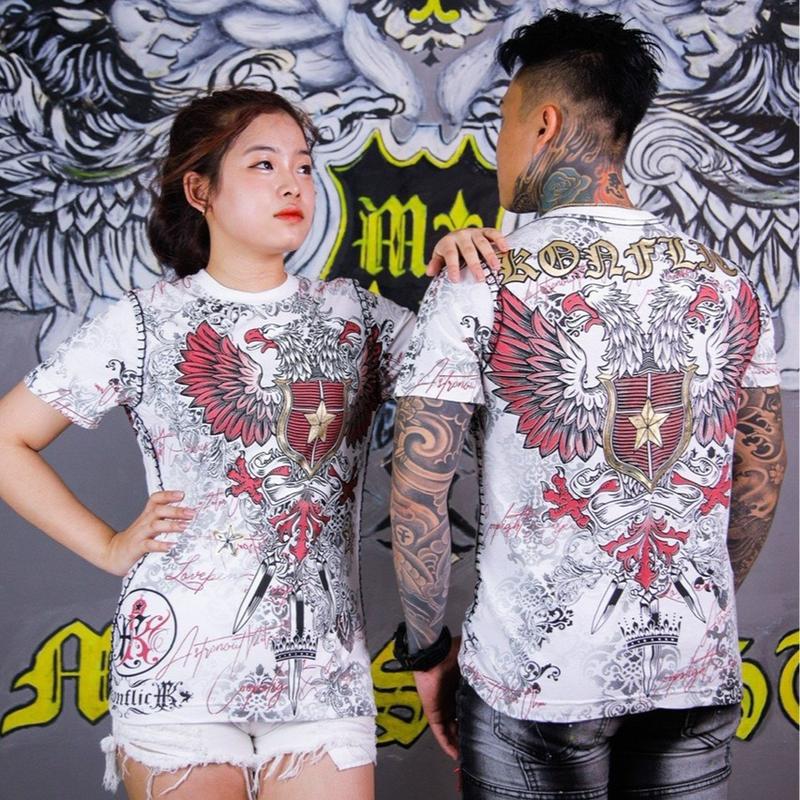 Áo thun hoa văn cổ tròn song đại bàng