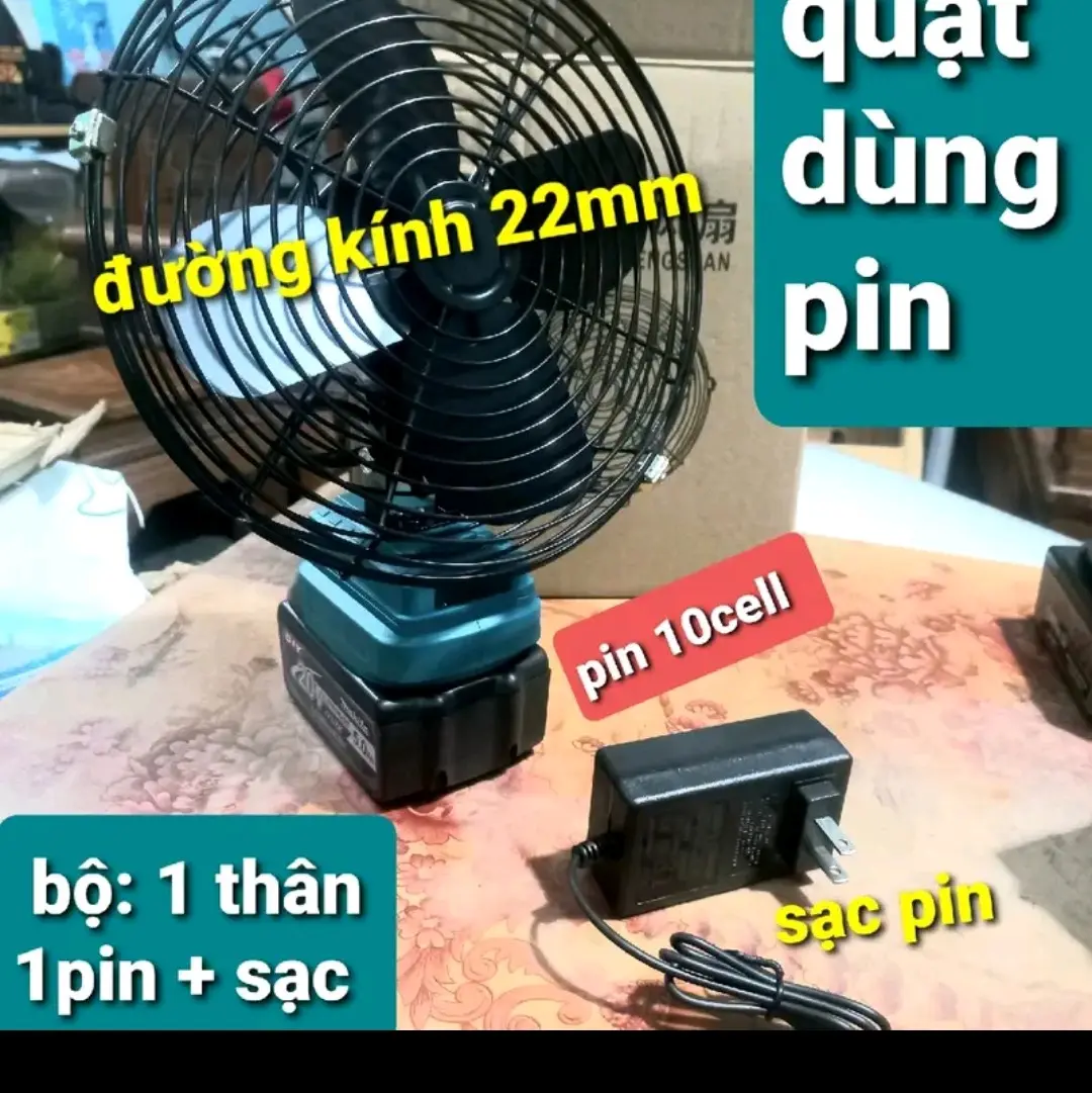 Quạt pin(  1 thân + 1 pin cell +1 sạc )