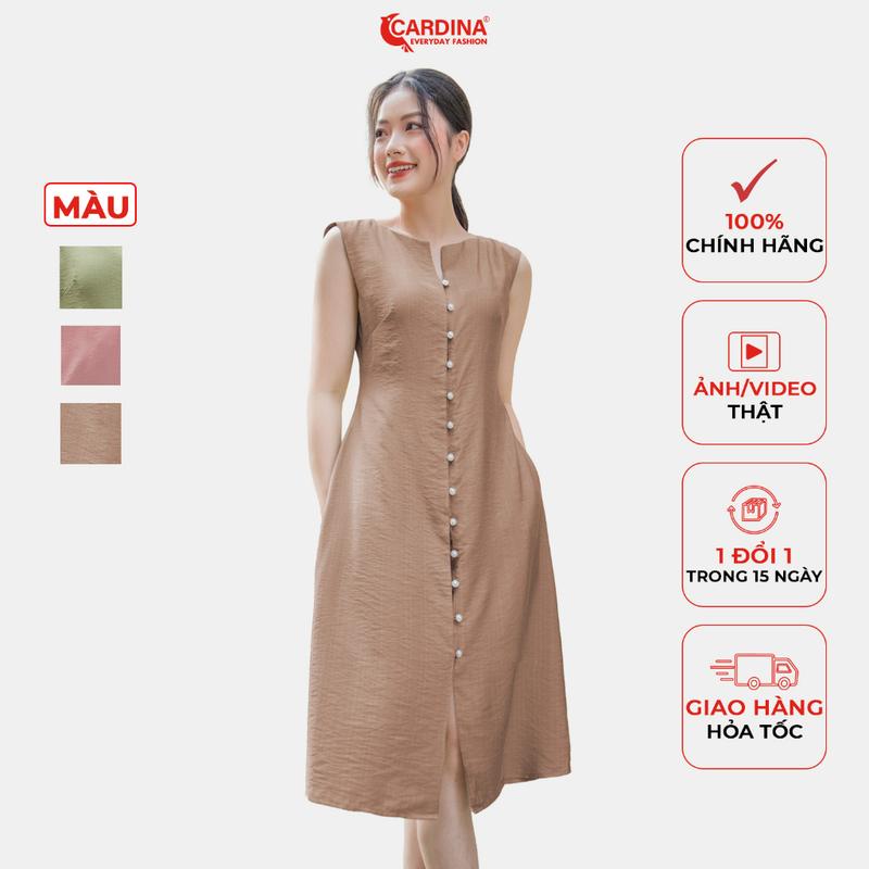 Đầm Nữ CARDINA Sát Nách Chất Đũi Bamboo Cao Cấp Dáng Suông Cài Khuy Giữa Thanh Lịch 3VD01 Dress Váy Women Nhung