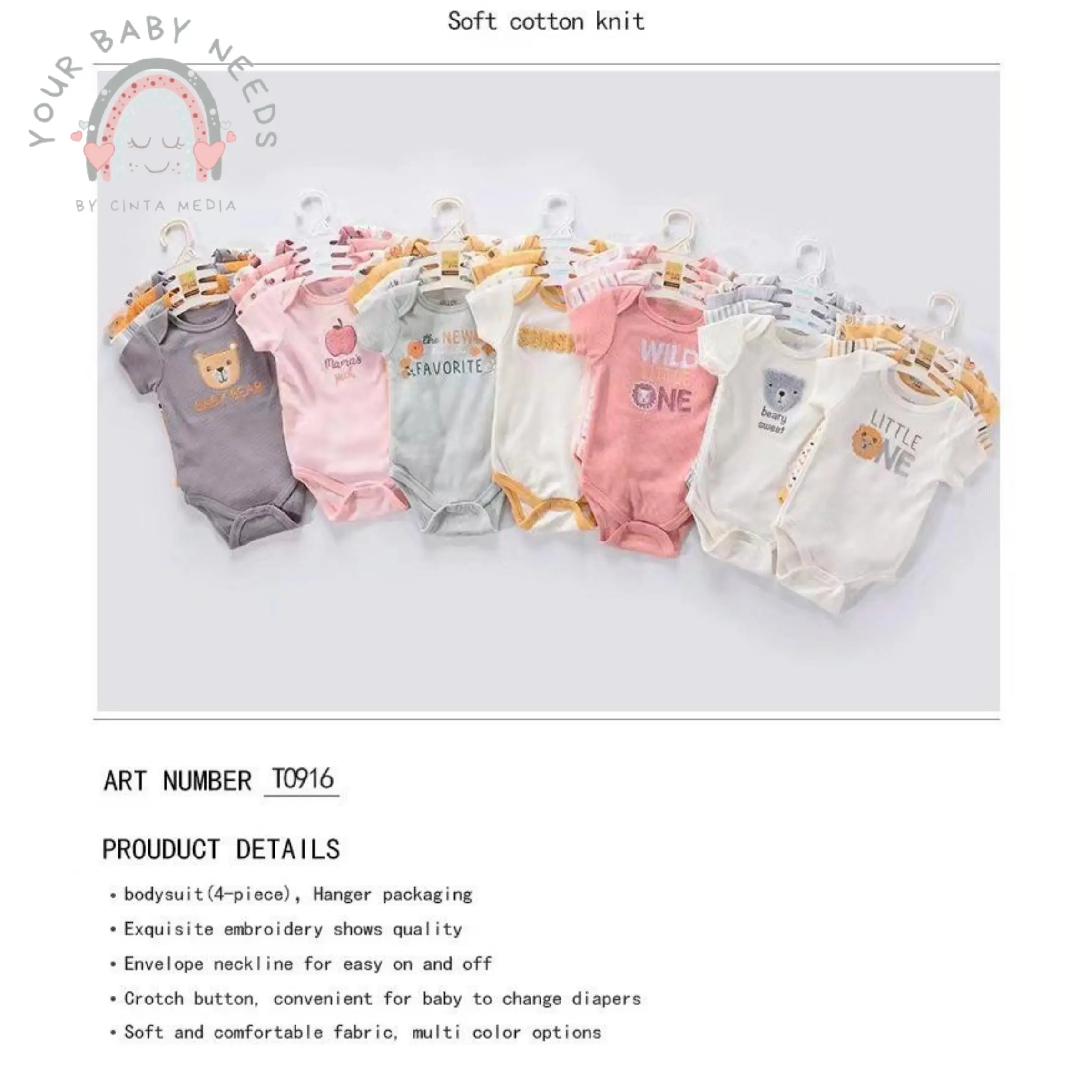 YOURBABYNEEDS Bodysuit Set Bayi Laki Laki dan Bayi Perempuan 4in1 Motif Karakter Berbahan Katun dan Polyester Premium Import Nyaman Digunakan Untuk Anak laki Laki dan Anak Perempuan Usia Newborn Sampai 9 Bulan Cotton Lengan