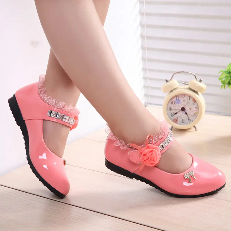 Wholesale 2024 Spring New Korean Style Girls' Middle and Big Children Rhinestone-Encrusted Sweet Princess Children's Dancing Shoes Princess Shoes