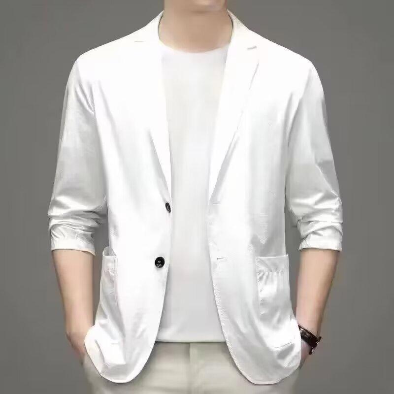 Product Introduction of 【M-4XL】Classic men Korean suit jacket lightweight thin style Ice Silk sunscreen fashion all-match casual shirt slim-fit cool suit cardigan men 10