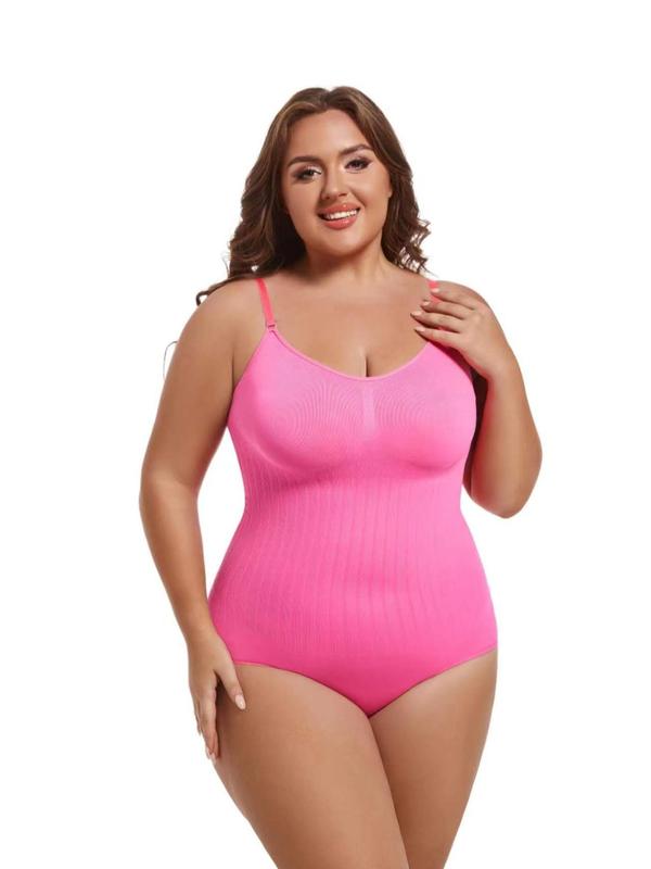 Plus Size Plain Adjustable Strap Shapewear Bodysuit, Summer Clothes, Casual Open Crotch Design Cami Bodysuit for Daily Wear, Women's Shapewear, Shapewear for Women 5