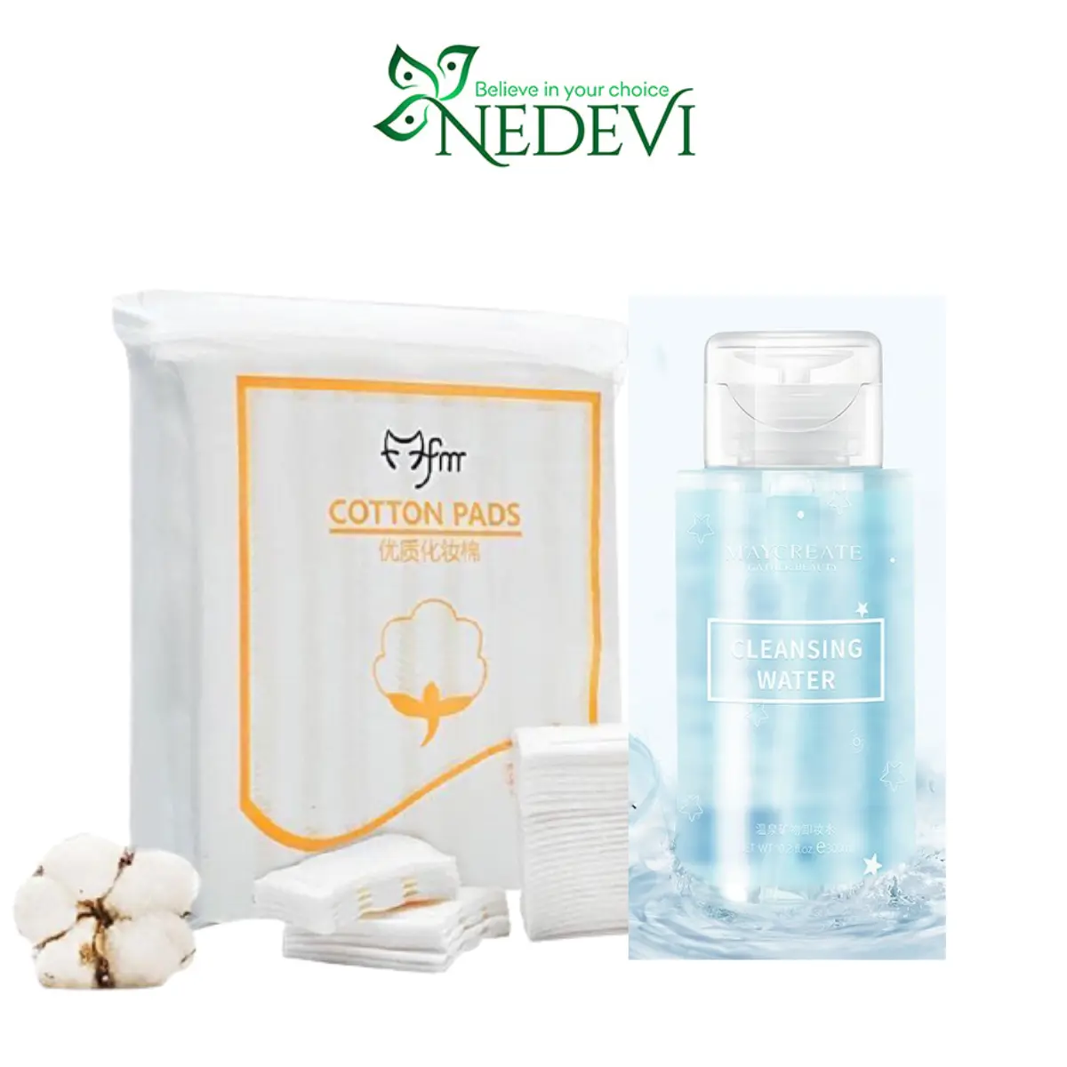 Combo bông tẩy trang 3 lớp Cotton Pads+ Nước tẩy trang Maycreate nắp trắng 300ml tẩy sạch bã nhờn,bụi bẩn