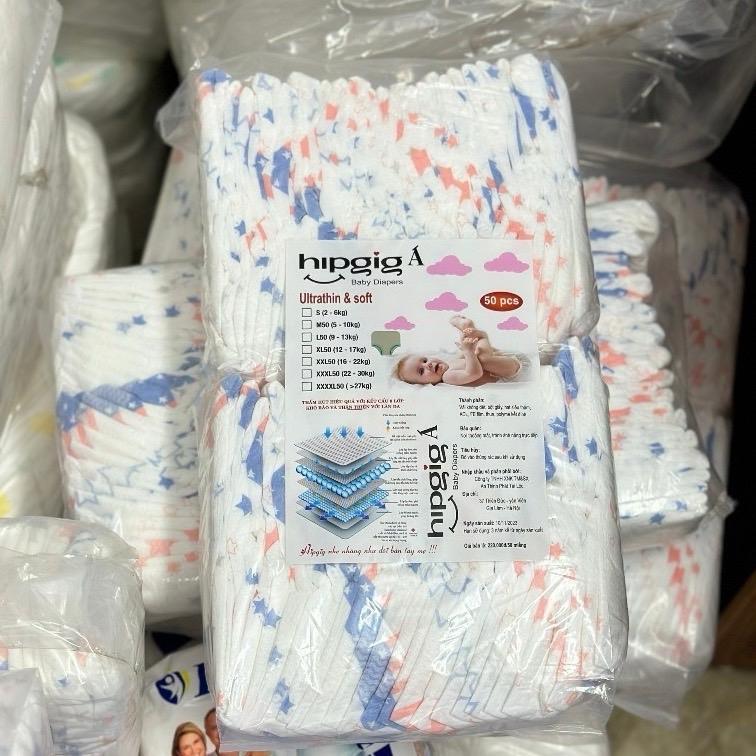 [ HCM Combo 100 miếng tả dán size S M L XL XXL XXXL Hipgig A xuất nhật siêu thấm hút cho bé
