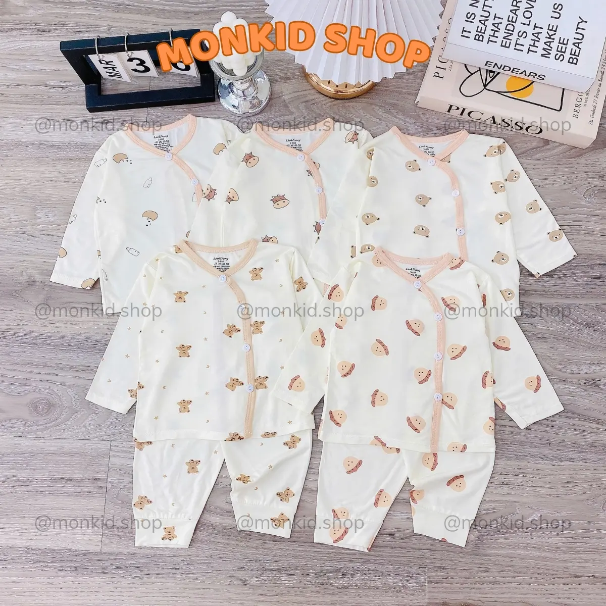 [Combo 3-Combo 5 HÀNG ĐẸP] Bộ sơ sinh dài tay TP chất thun lạnh cho bé sơ sinh, bảng màu hàn quốc size 0-9 tháng cho trẻ sơ sinh