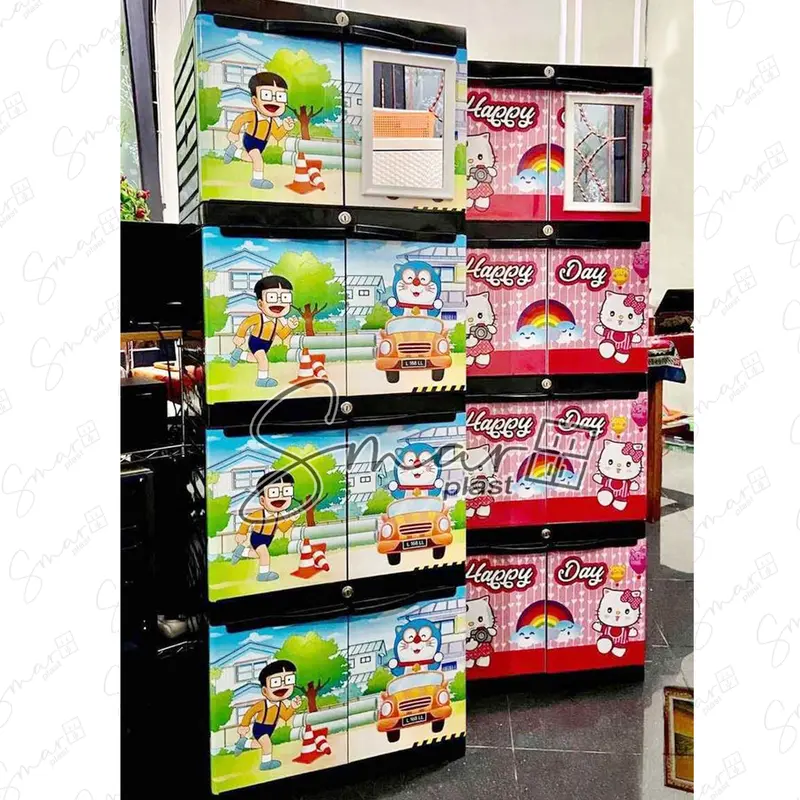 LEMARI PLASTIK 3 SUSUN TINGKAT MINI KACA CERMIN FULL KUNCI KABINET KARAKTER ANAK PORTABLE RAK BAJU PAKAIAN SERBAGUNA MULTIFUNGSI MURAH KOKOH AWET DMK 3