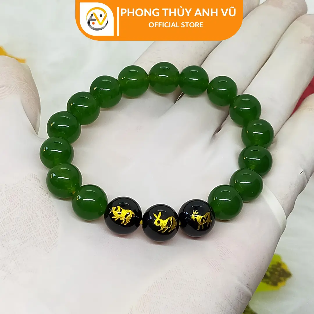 Vòng mã não xanh lá tam hợp hợi mão mùi - size 8 10ly cho nữ - may mắn tài lộc