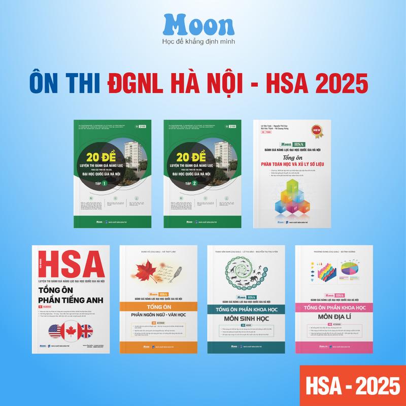Sách ĐGNL hà nội 2025, ôn thi đánh giá năng lực HSA ĐHQG HN cho 2k7 Moonbook