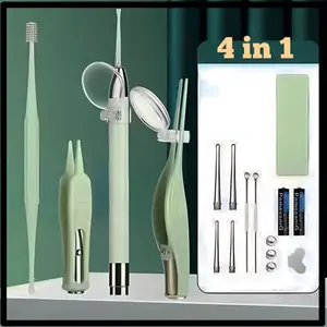 Alat Pembersih Telinga Bayi 4in1 Pembersih Telinga Bayi LED  Korek Upil Kuping Bayi Silikon Ear pick Earpick Nose Tweezer