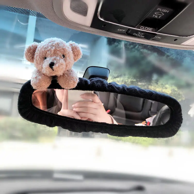 Universal Rearview Mirror Cover Cartoon Plush Decoration Cute Girl Car Interior Accessories