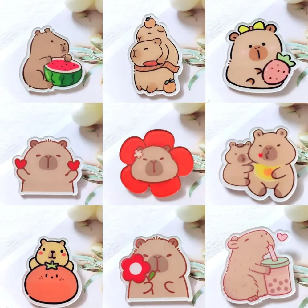 Clothes Accessories Cartoon Capybara Brooch Animals New Capybara Acrylic Badge Flowers Watermelon Cute Bag Pin