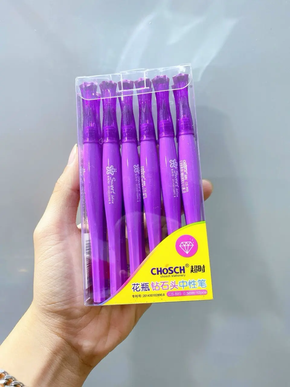 Hộp 12c bút nước kim cương mực tím 885