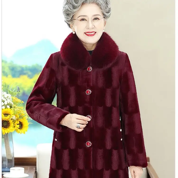Áo khoác lông thỏ cao cấp cho người già. Quà tặng biếu tết cực dày dặn và ấm áp cho bà