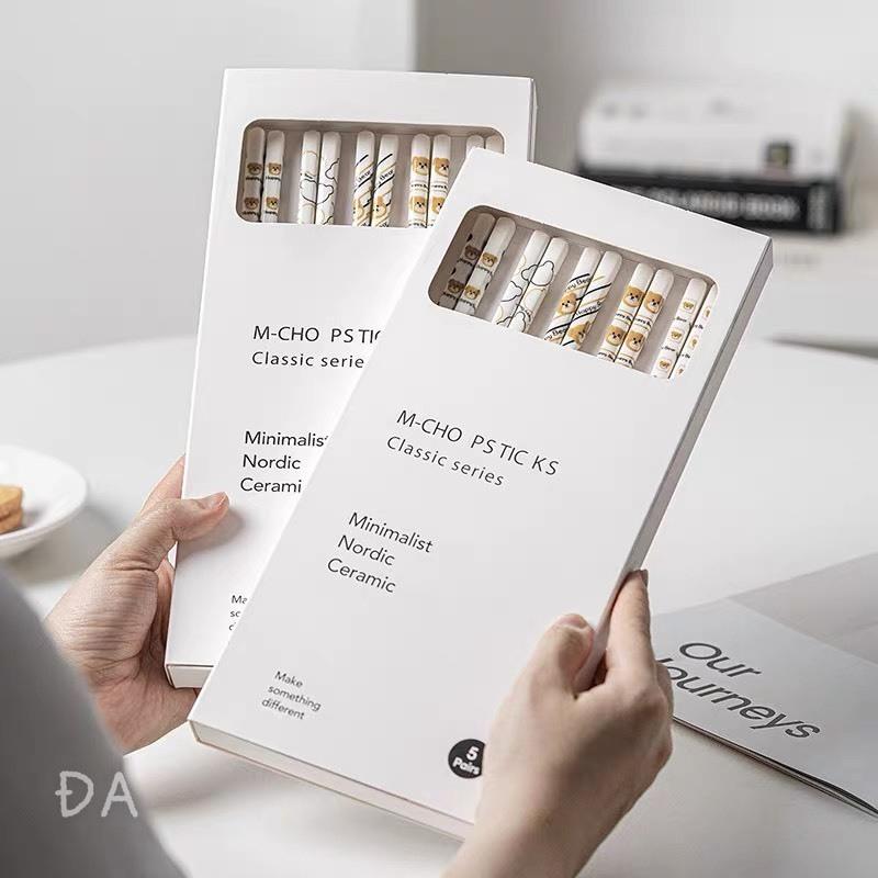 Hộp 5 đôi đũa gốm sứ cao cấp bền đẹp, đũa ăn cơm kháng khuẩn chống mốc không sơn mài 8