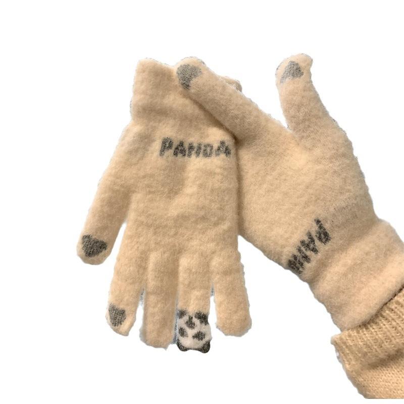 Kawaii Touchscreen Winter Gloves‌ – 5-Finger Knitted Design with Thermal Fleece Lining, Waterproof TPU Thumb Patch & Reflective Stripes (Bike Riding Approved) ‌ 4