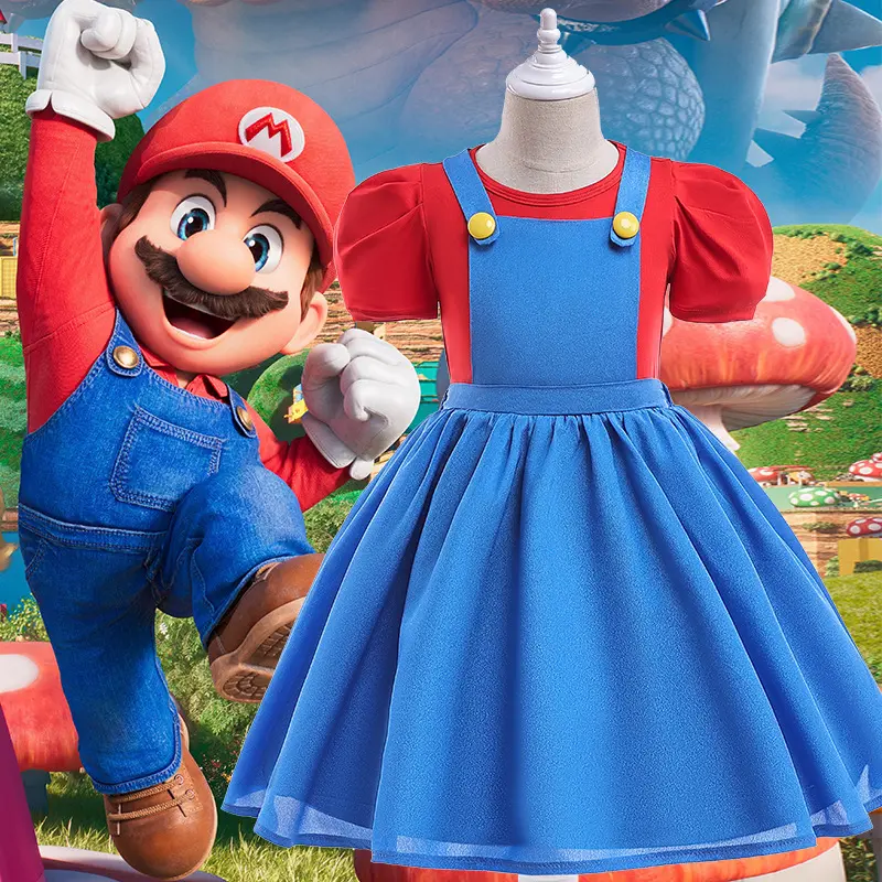 European and American New Super Horsepower Movie Cosplay Mario Two Pieces Suit Girls' Suspender Skirt Suit