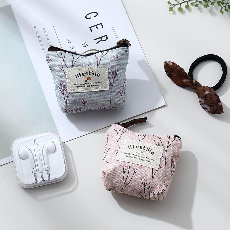 Product Introduction of 3PCS Small Fresh Fragmented Flowers Wallet Canvas Coin Purse Lady Girls Earphone Coin Key Money Storage Bag Zipper Pouch Card Holder 20