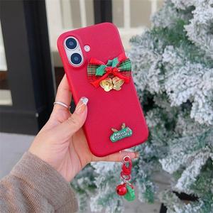 Ốp Điện Thoại Da, Tương Thích Với iPhone 16 Pro Max Và iPhone 15, Thiết Kế Thắt Nơ Chuông Dễ Thương Giáng Sinh, Phiên Bản Năm Mới, t4b01-11