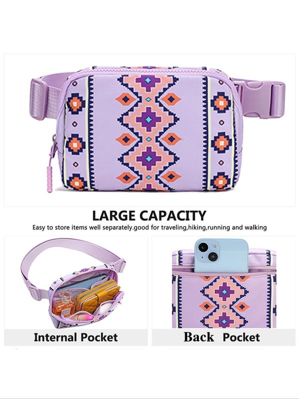 Women's Ethnic Pattern Fanny Pack, Fashionable Zipper Belt Bag for Daily Life, Casual Sports Daily Commuting Bag, Girl Fashionable Shopping Bag 2