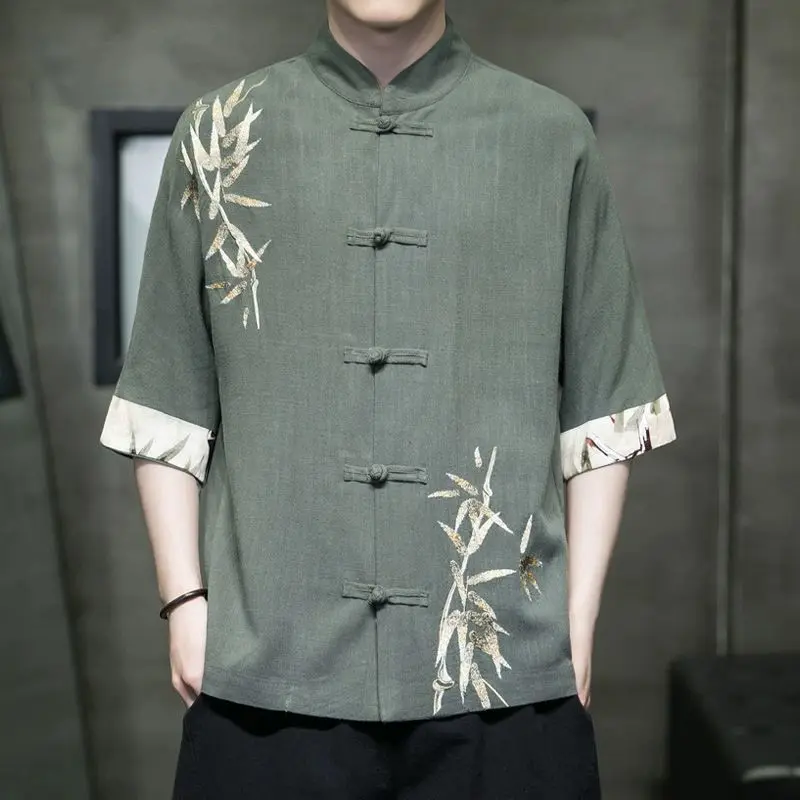 Chinese Style Oversize,2025 New Linen Shirt, Short Sleeve New Chinese Style Buckle, Half Sleeve Tang Suit, Summer, Cotton and Linen Half Sleeve Shirt Fashion Tide Handsome High Quality Perfect for Festival Dress and Gifts Man Clothing