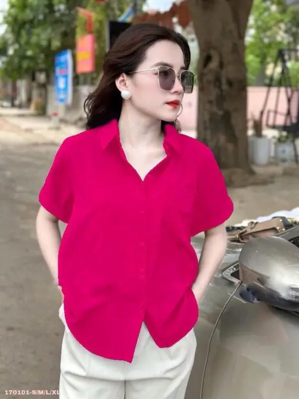 Áo Sơ Mi Cộc Tay Nữ,Chất Vải Đũi Tơ Mềm Mát Thấm Hút Mồ Hôi,kiểu Dáng Trẻ Trung Sang Trọng - V40. Women Top 0