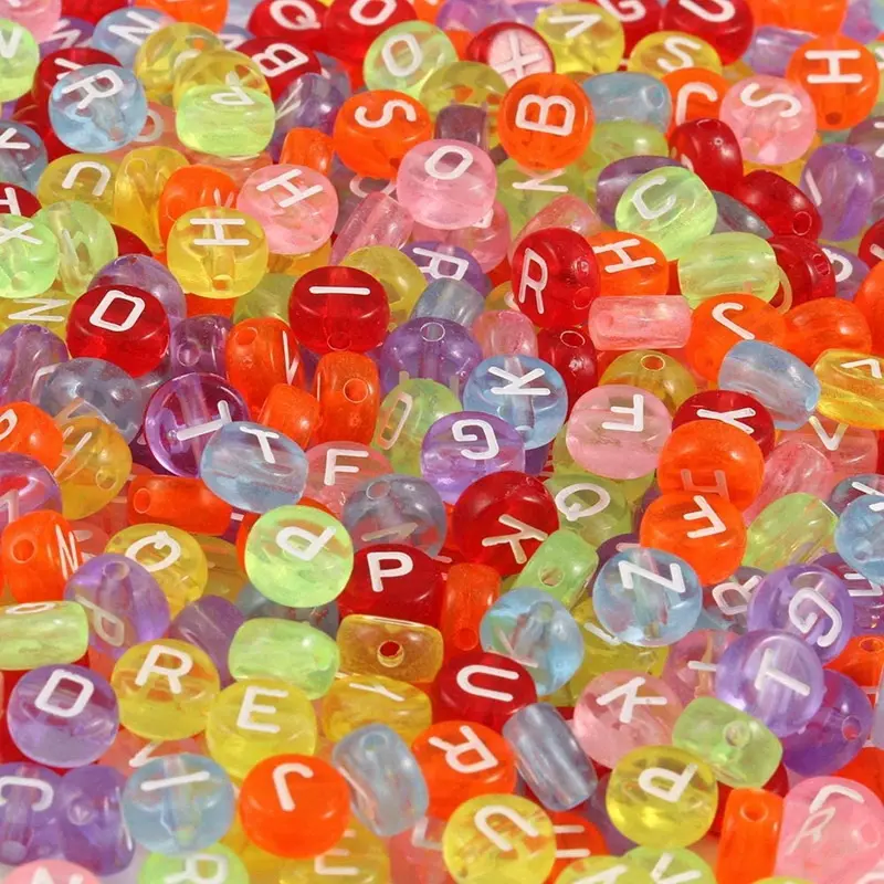 Break Wave4 * 7mm Letter Beads Transparent Colorful Acrylic English Scattered Beads Friendship Bracelet DIY Ornament Accessories