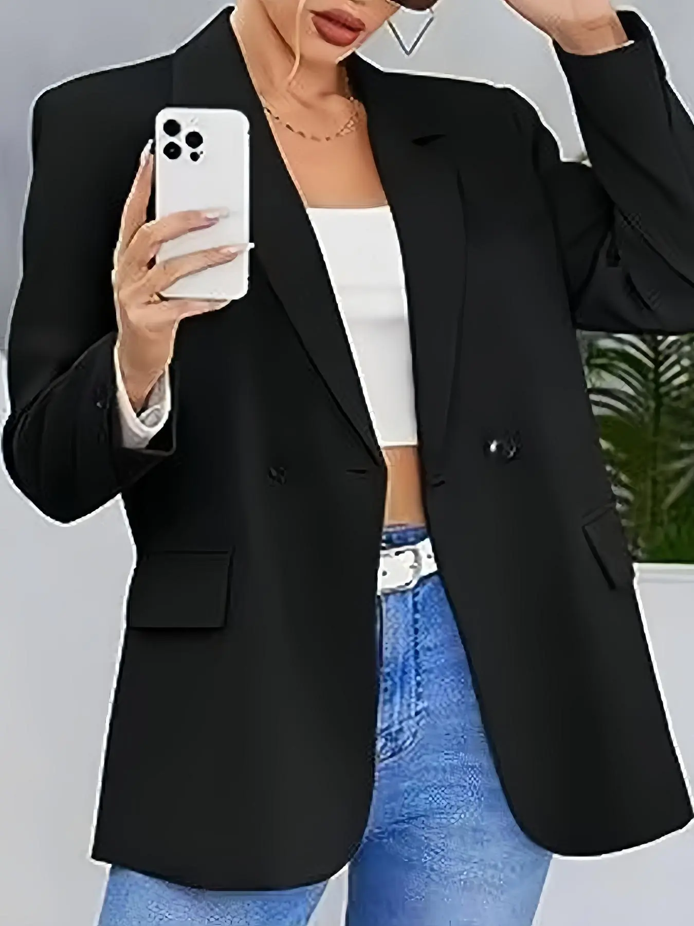 【Plus Size】 Solid Button Lapel Neck Blazer, Casual Long Sleeve Outerwear for Fall & Winter, Women's Clothes for Daily Wear