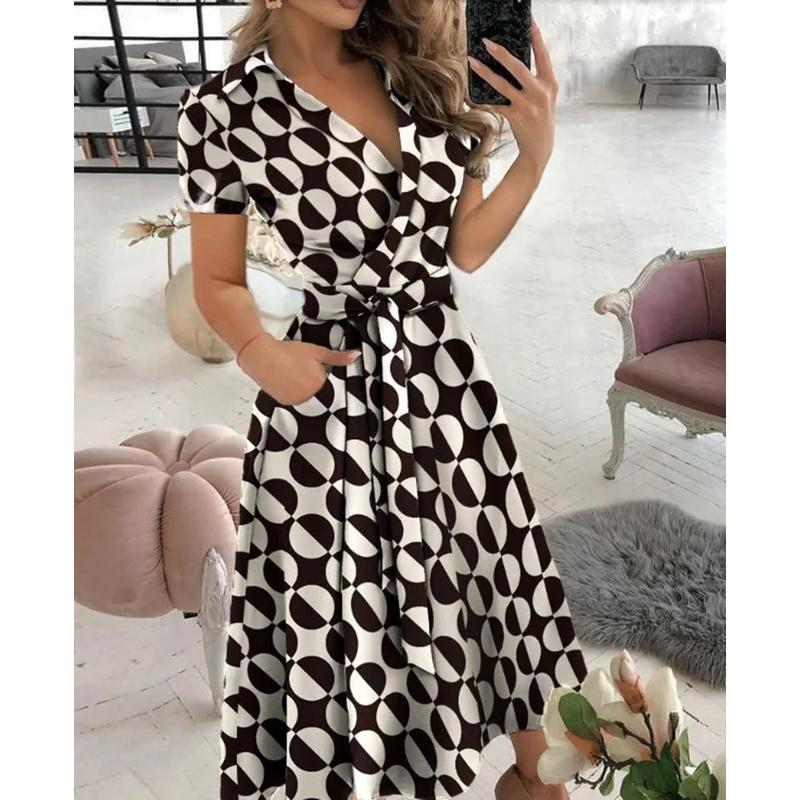 Vintage Elegant Geometric Print V Neck Two Pieces Vintage Elegant Geometric Print V Neck Two Pieces